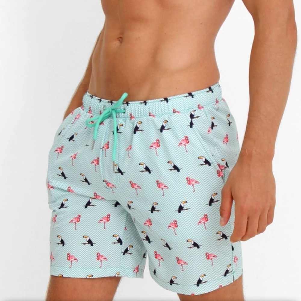 Mosmann Australia flamingo toucan classic swim shorts sz M